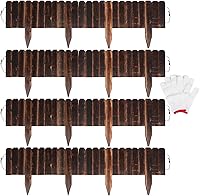 Newflager 4-Pack Flexible Wooden Garden Fence Edging - Anti-Corrosive 7.9"H x 47"L Landscape Border for Lawn Yard Flowers