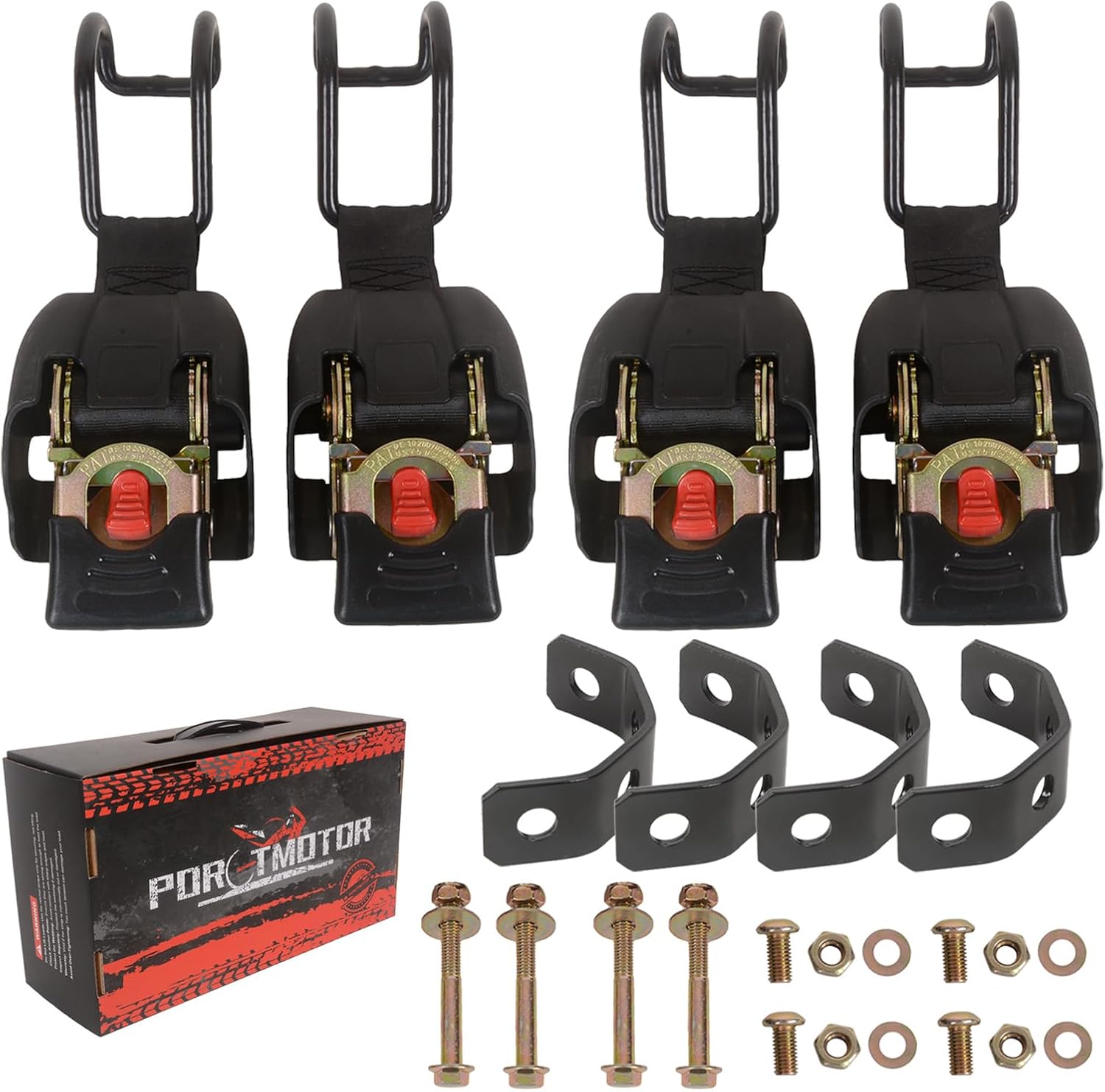 Retractable Boat Gunwale Transom Tie Down Straps with U-Hook, 2x43 Inch Trailer Straps, 3000LBS Break Strength Bolt-on Ratchet Tie-Downs for Boat and Jet Ski (4 Pack)