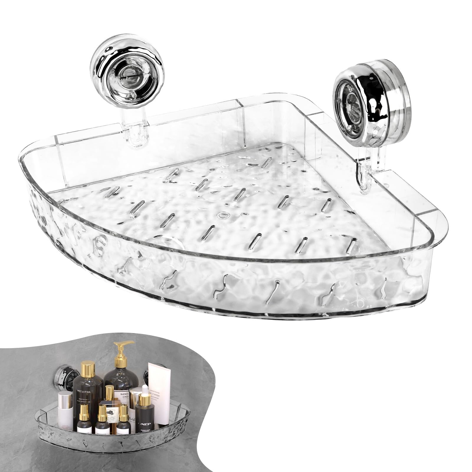 Corrugated Suction Cup Storage Holder Water Ripple Suction Cup Storage Rack Wall-Mounted Clear Storage Rack for Shower Kitchen