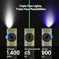 Vista 3 de OLIGHT Arkfeld Ultra 1400 Lumens EDC Flat Flashlight, Rechargeable Compact Pocket Flash Light Combines White LED, UV and Green Beam, Triple Sources