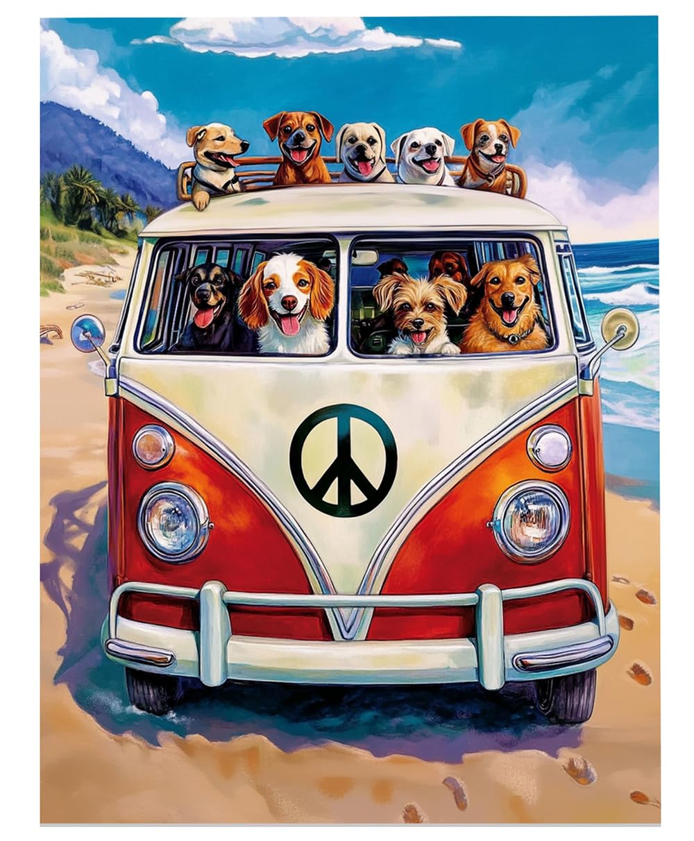 Amazon.com: Vintage Volkswagen Beach Dogs Wall Art 18x24 Unframed