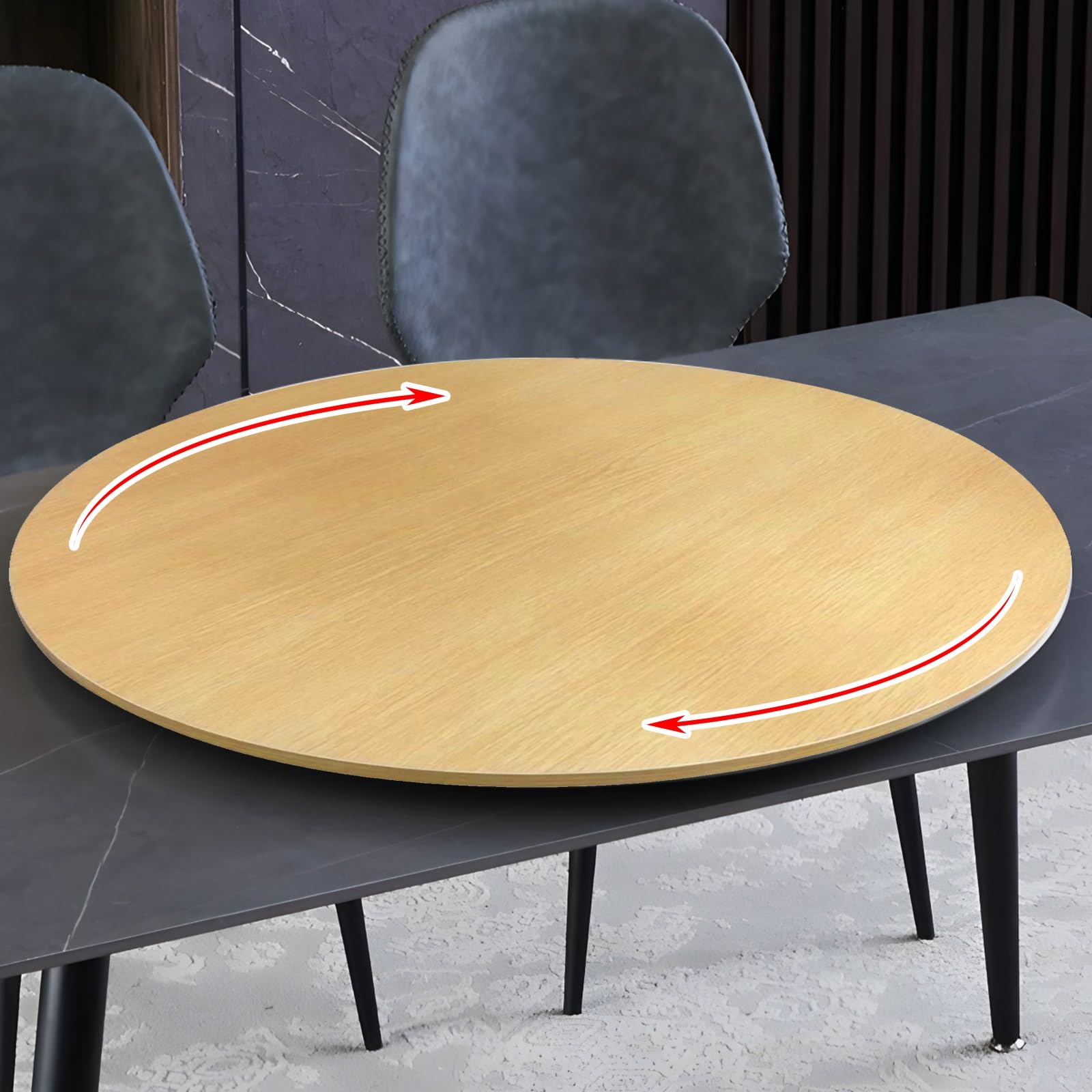 Plateau tournant Lazy Susan en bambou de 90 cm – Plateau de service rotatif en bois pour cuisine, garde-manger, tables à manger, charcuterie et planches à fromage – Finition naturelle élégante