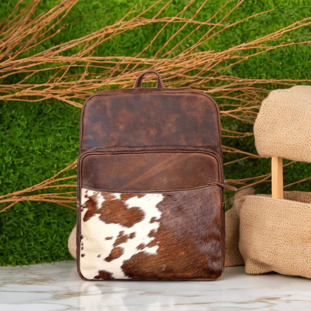 Western Cowhide Leather Backpack - Dark Brown Vintage laptop -Travel Luggage Hiking Backpack for Men & Women image 5
