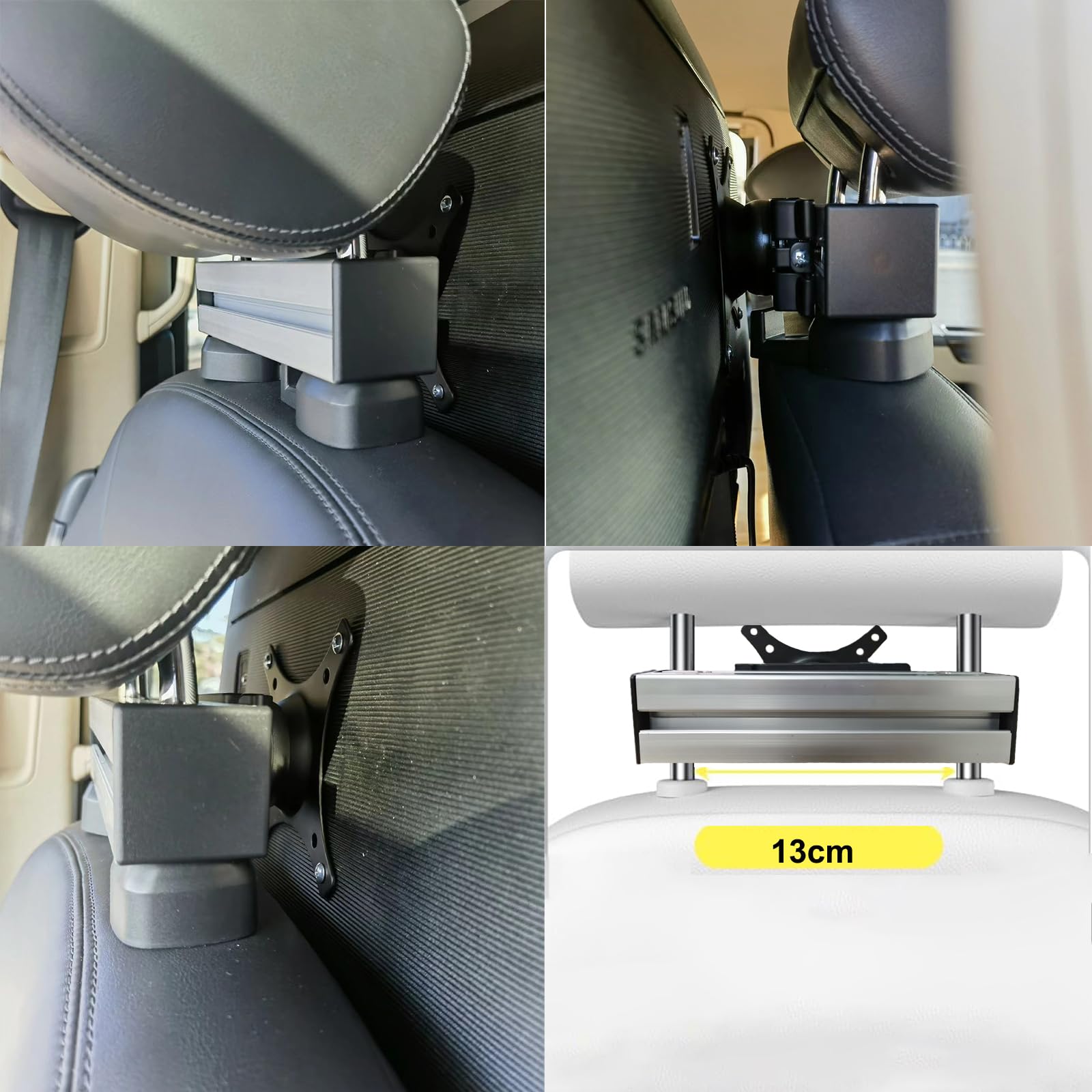 Campervan TV Halterung, Wohnmobil TV Halterung mit VESA Kopfstütze für 12-24 Zoll Fernseher, bis zu 13,6 kg, Schwenkbar, Neigbar, Abschließbar für T4, T5, T6 Wohnmobil