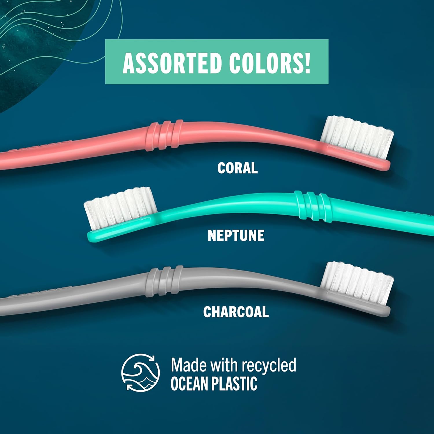 Preserve Ocean Plastic Initiative (POPI) Adult Toothbrush, Made in USA from Recycled Ocean Plastic, Coral, Soft, 6 Count
