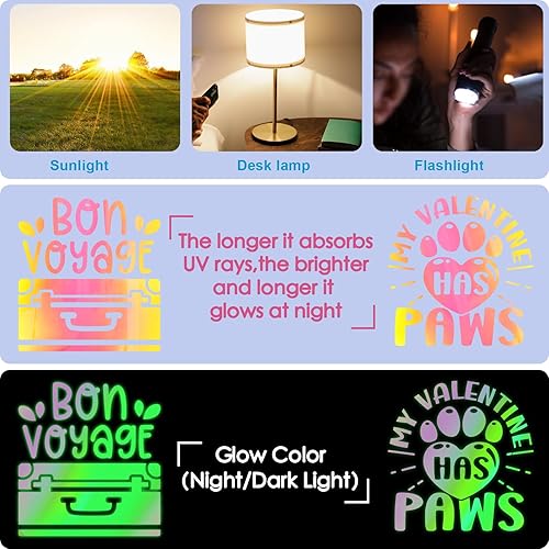 Miniatura 5 de WRAPXPERT Vinilo holográfico permanente que brilla en la oscuridad, vinilo iridiscente, ópalo, amarillo, rosa, verde brillante para envoltura,