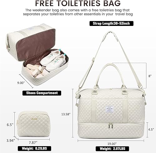 Miniatura 2 de LOVEVOOK Bolsa de lona de viaje, para mujer con compartimento para zapatos, bolsa de mano con bolsa de aseo personal, bolsa de gimnasio con bolsillo