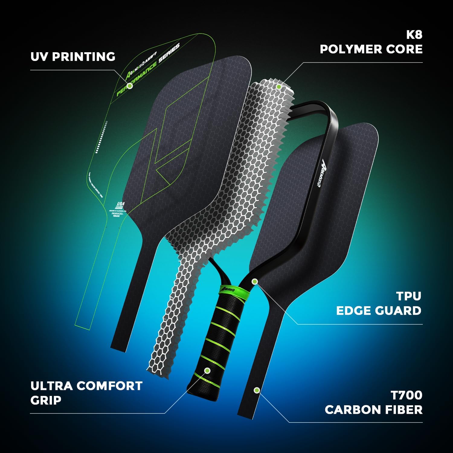 AKS Performance Series Pickleball Paddles Set - Toray T700 Raw Carbon Fiber Pickleball Paddle with Friction Surface, 16mm Powerful Polymer Core, Good Control & Spin Shots, USAP Approved - Image 4