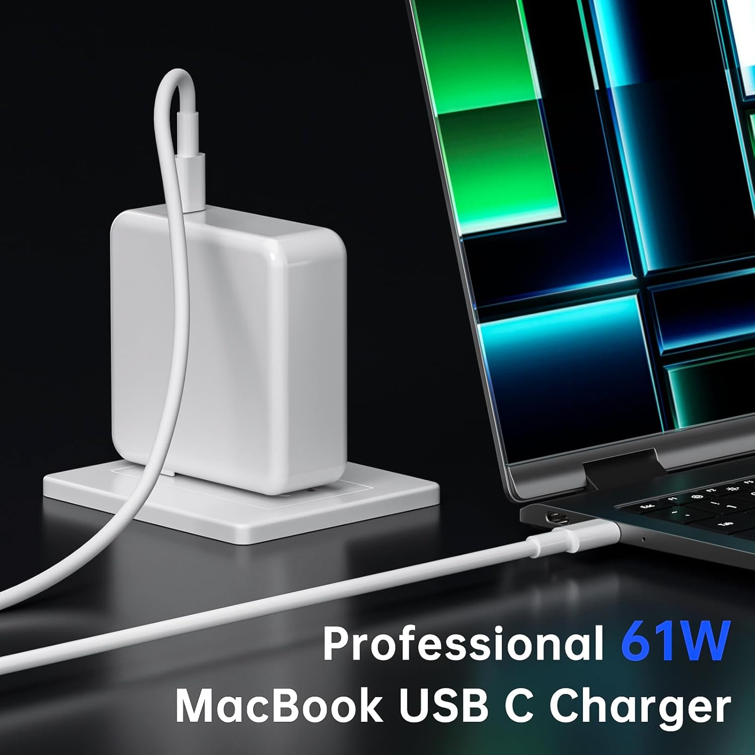 61W USB-C MacBook Charger for Pro/Air 13" 14" 15" 16" | Fast Power Adapter with 6.6ft USB-C Cable for Home, Office & Travel