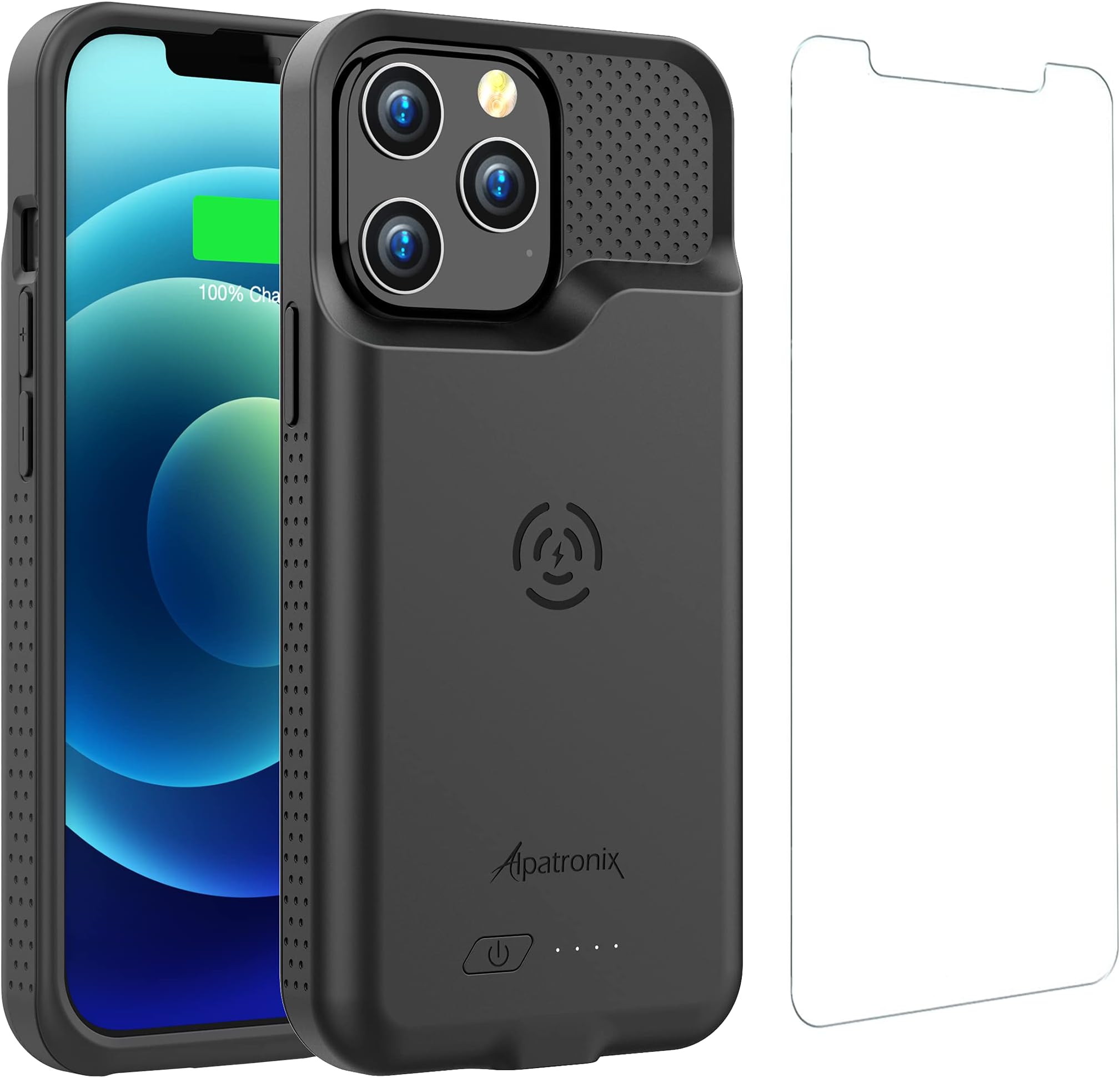 Alpatronix Battery Case for iPhone 13 Pro Max/12 Pro Max (6.7 inch), Strong Slim Portable Protective Extended Charger Cover with Wireless Charging and Certified Connector Chip (BX13 Pro Max) - Black