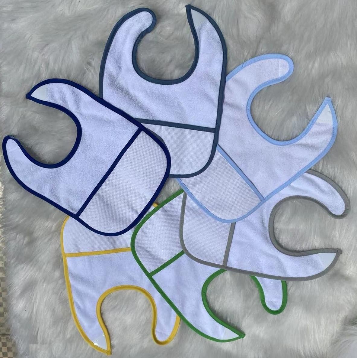 7pcs Blue Edged Series Cotton Cross Stitch Baby Bib,16 count aida fabric pocket,100% cotton, Blank Bib to Cross Stitch