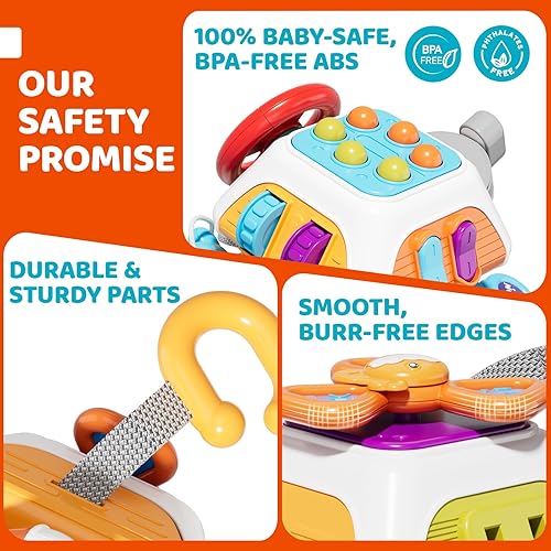 Vista 5 de Tabla Ocupada Montessori 10 en 1 para niños de 1 año - Juguetes para niños pequeños de 1 a 2 años con volante de automóvil y llaves, juguetes