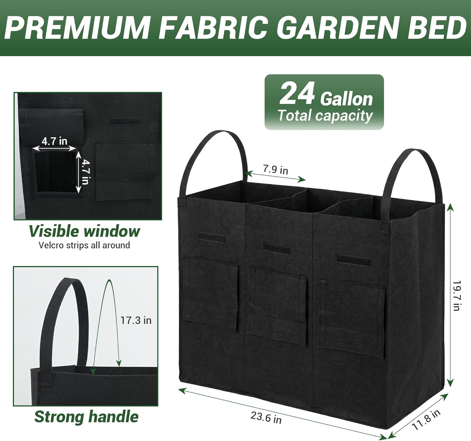 24 Gallon 2 Pack Potato Grow Bags with Visible Harvest Window & Handles, 3-Compartment Nonwoven Fabric Planters Grow Bags for Potatoes, Potato Planter for Growing Tomato, Vegetables, Flower
