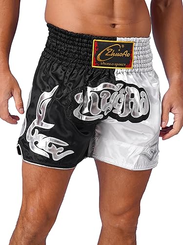 QinCiao Pantalones cortos de boxeo Muay Thai para hombre, pantalones cortos de kickboxing, artes marciales, entrenamiento, gimnasio, entrenamiento