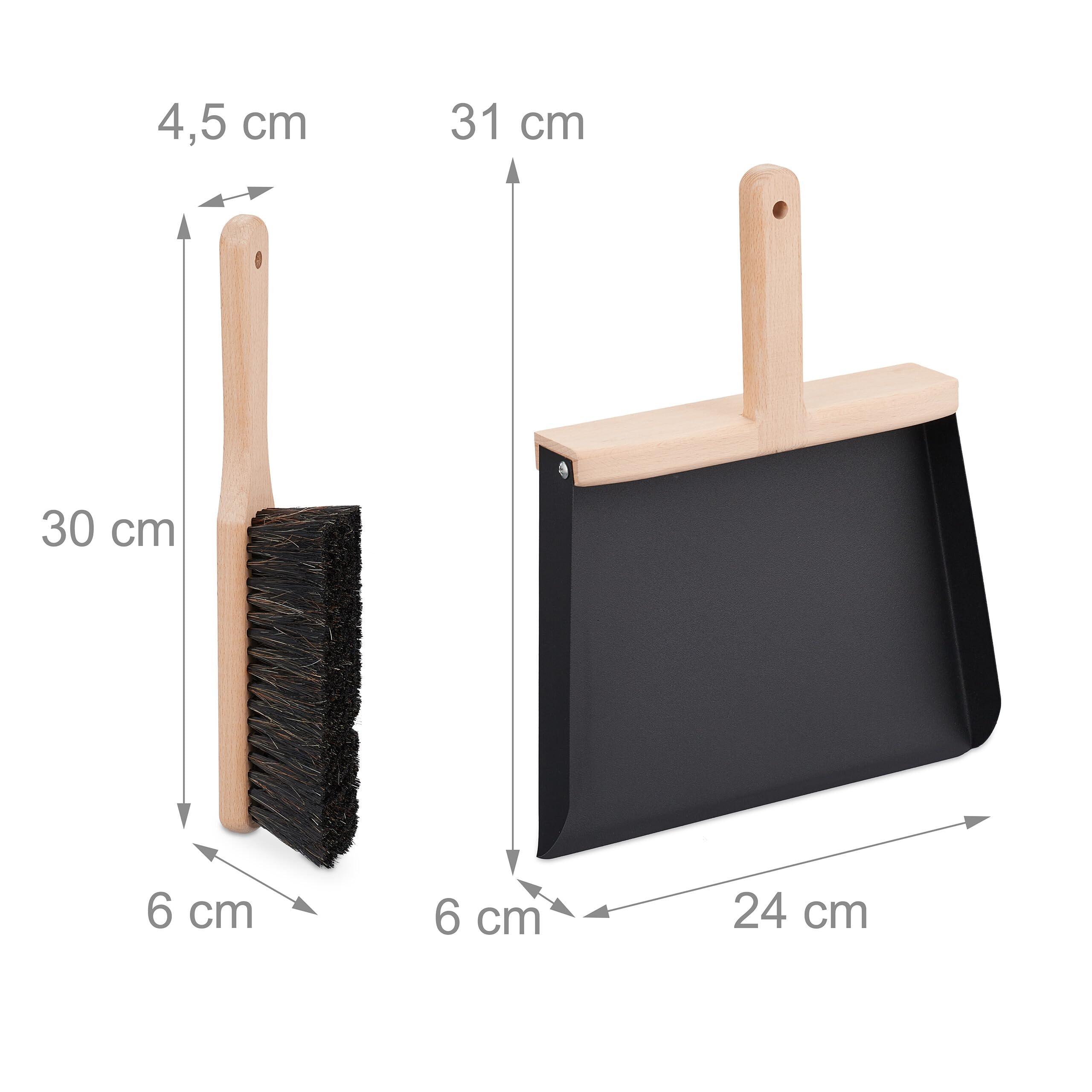 Relaxdays Set per Spazzare, Scopetta e Paletta Raccogli Briciole in Cucina, da Appendere, Ferro e Legno, Nero Marrone