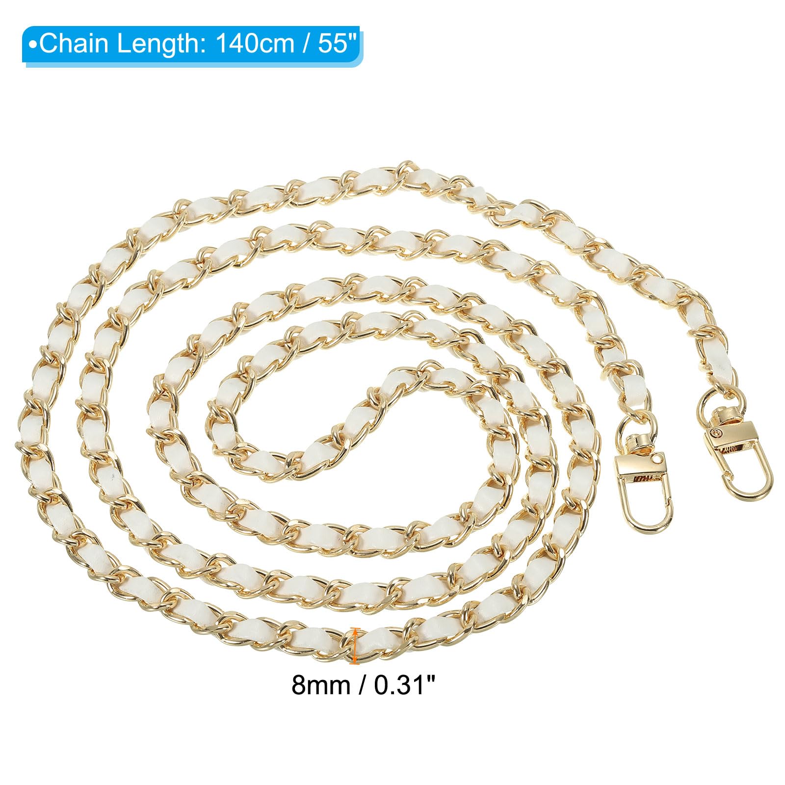 PATIKIL 55 Inch Purse Chain Strap, Leather Metal Chain Strap Replacement Chain for Bag Shoulder Crossbody Clutch Handbags White/Gold - Image 2