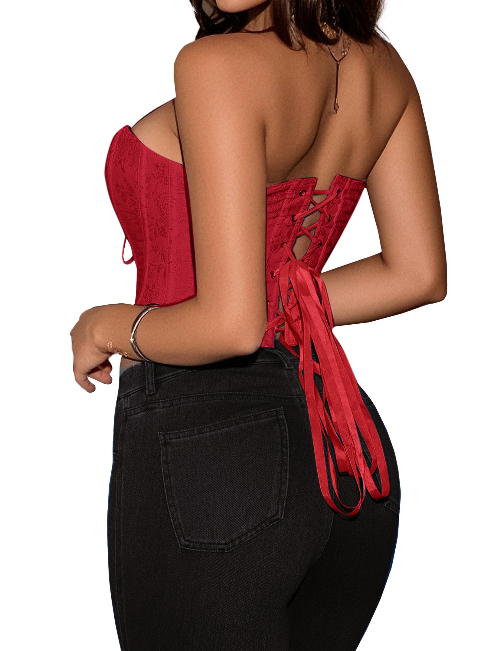 Benfoly Black Corset Tops for Women Strapless Backless Lace-Up Bustier Crop Tank Top Sleeveless Sexy Summer Going Out Top Y2K: Small Red