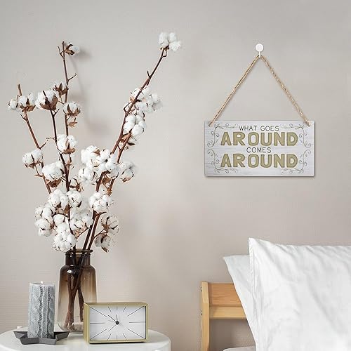 Miniatura 5 de Letrero colgante de madera con texto en inglés "What Goes Around Comes Around Comes Around de madera rústica", decoración colgante para decoración