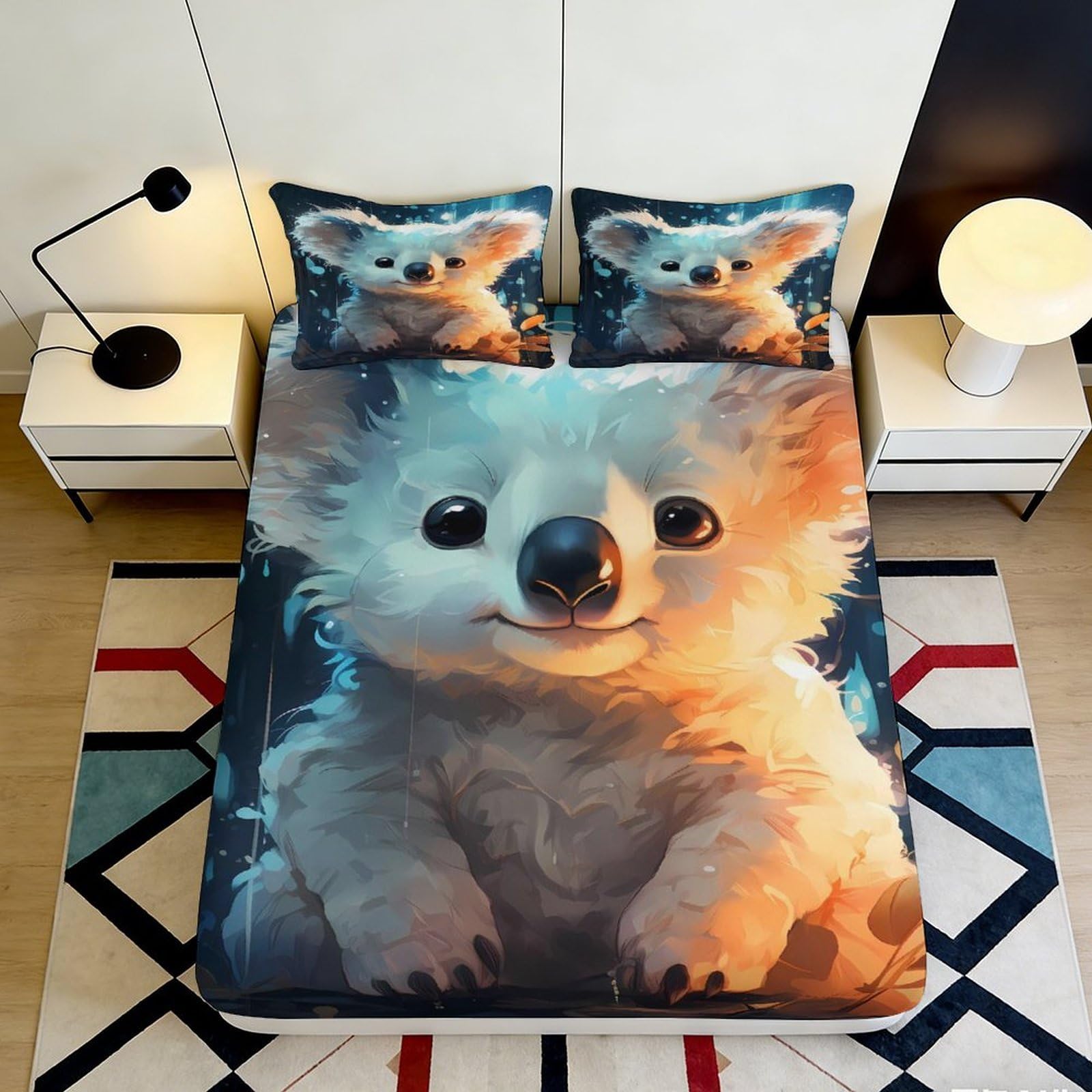 Pnayamiorkfel Style-2 3D Printed Cute Koala Fitted Sheet Microfiber Soft Animal Bed Cover For Bedroom Dorm Mattress Protection Decor 90X200x25cm