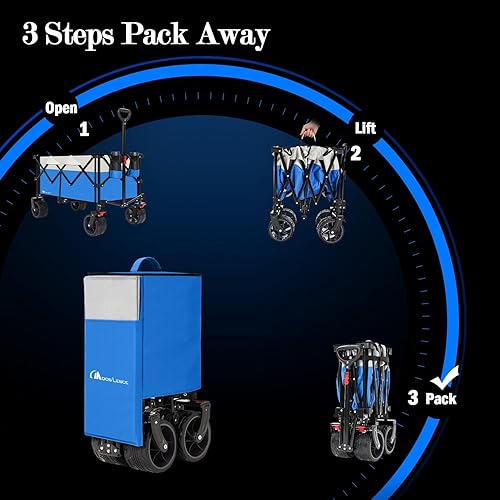 Miniatura 5 de Moon Lence Carro de mano plegable para exteriores, resistente, plegable, portátil, con ruedas de playa todo terreno, mango ajustable y soportes para