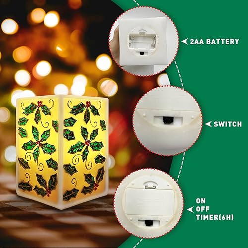 Miniatura 4 de Vela de pilar cuadrada parpadeante de Navidad sin llama, vela LED de cera real, funciona con pilas con temporizador de 6 horas, decoración de