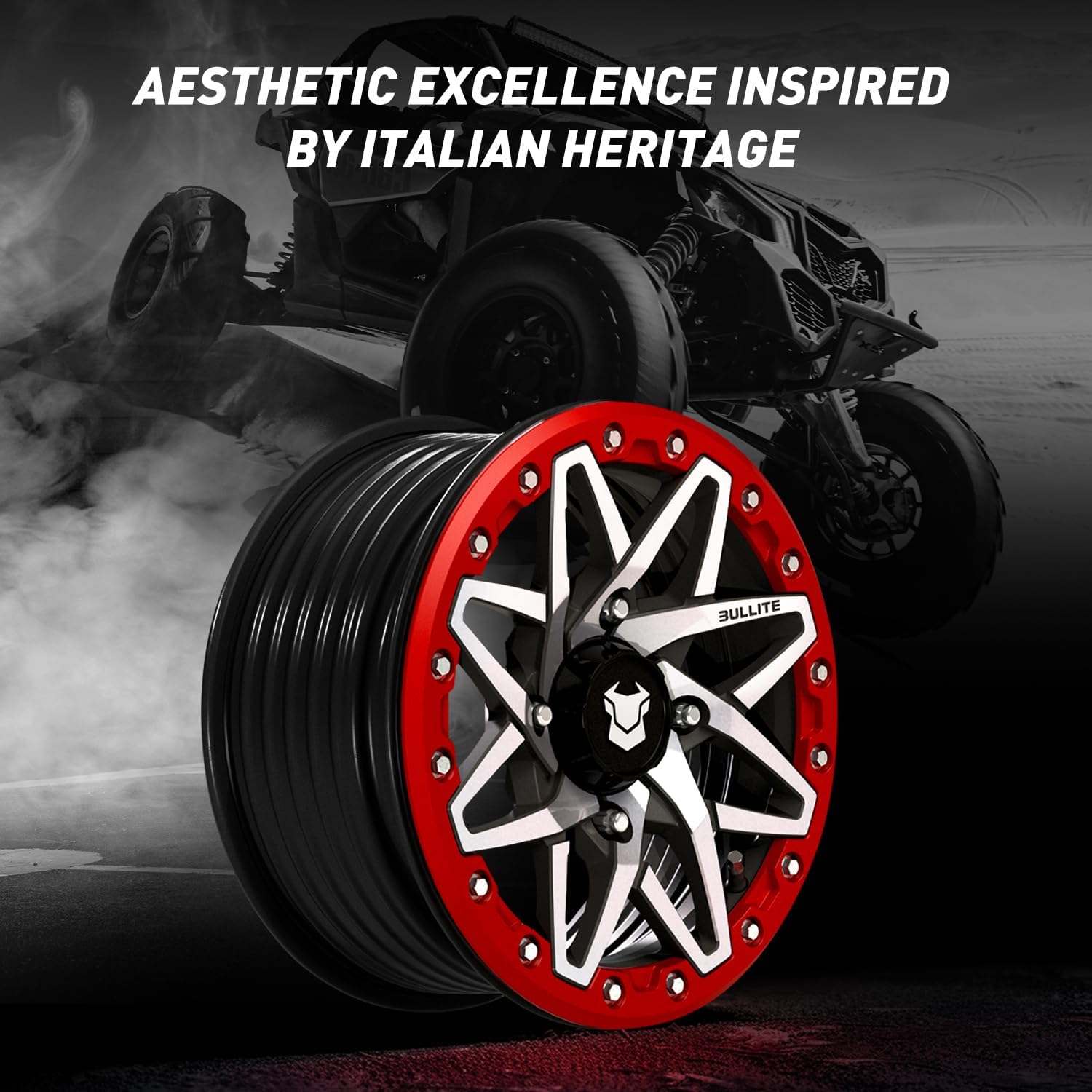 Bullite BT PRO-01 Avenger ATV UTV Wheels 15x7 | 4x156 | 5+2 Offset with RIB Rims and Red Beadlock, Compatible with Polaris General/ 900/1000 XP, Kawasaki Mule, Yamaha KRX 1000