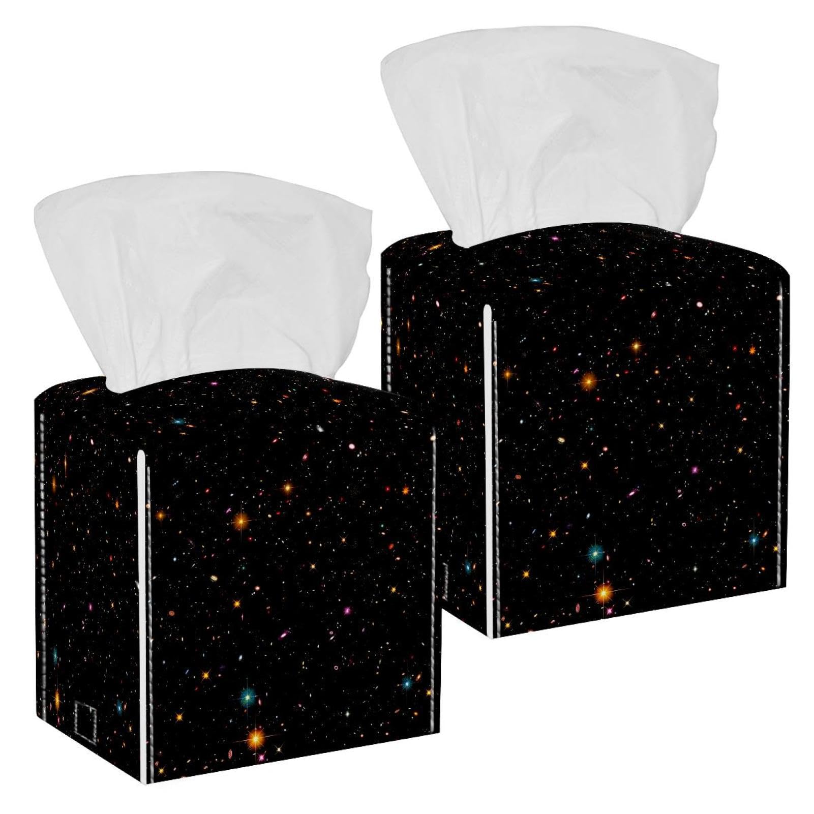 Colorful Stars Polka Dot Tissue Box Cover, 2 Pack PU Leather Square Facial Tissue Dispenser Box holder for Home Office Car