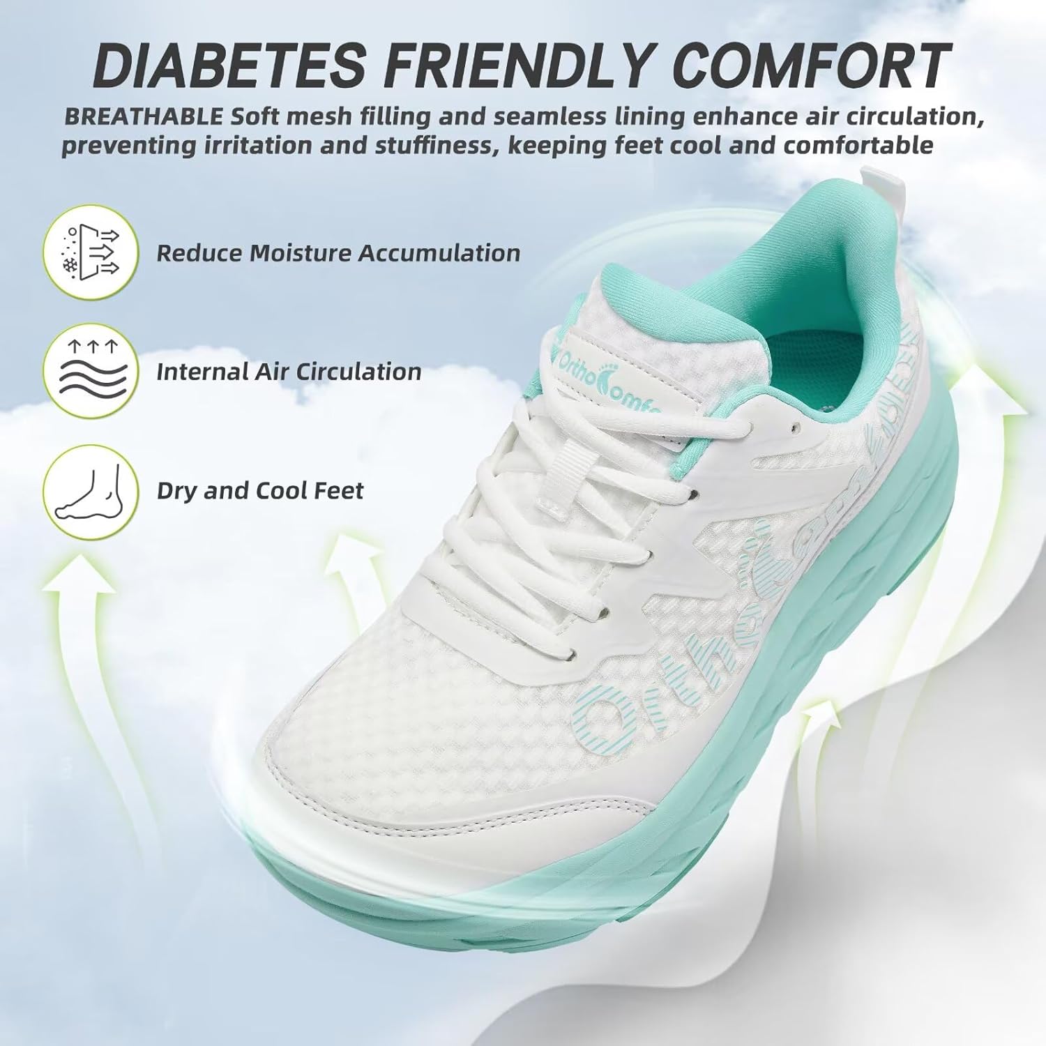 Women's Orthopedic Diabetic Wide Running Shoes: Comfortable Casual Arch Support Plantar Fasciitis Orthotic Sneakers, High Arch Swollen Work Tennis Sports Shoes for Foot and Heel Pain Relief - Image 7