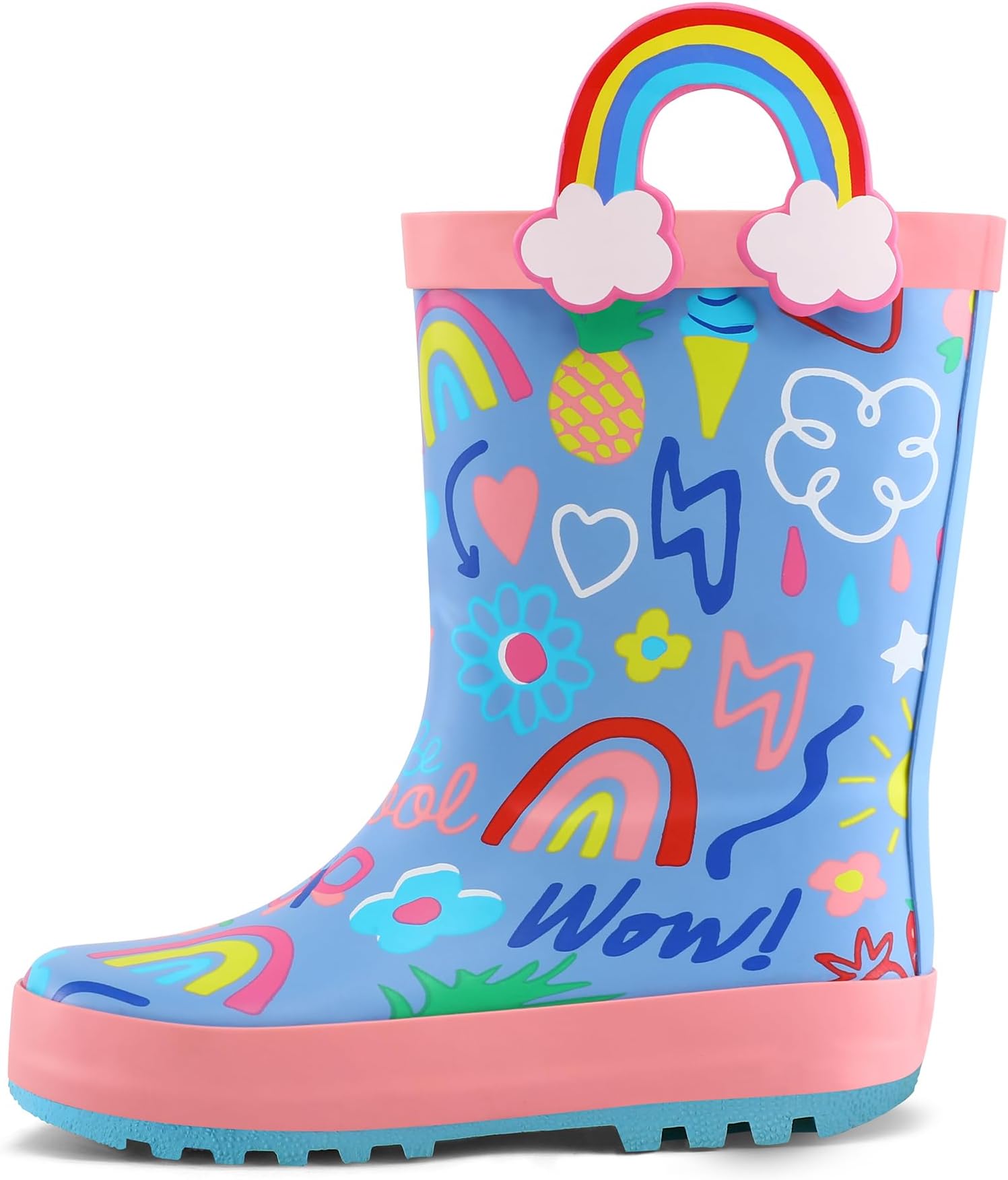 Kids Rain Boots Waterproof Printed Rubber boots with Handles