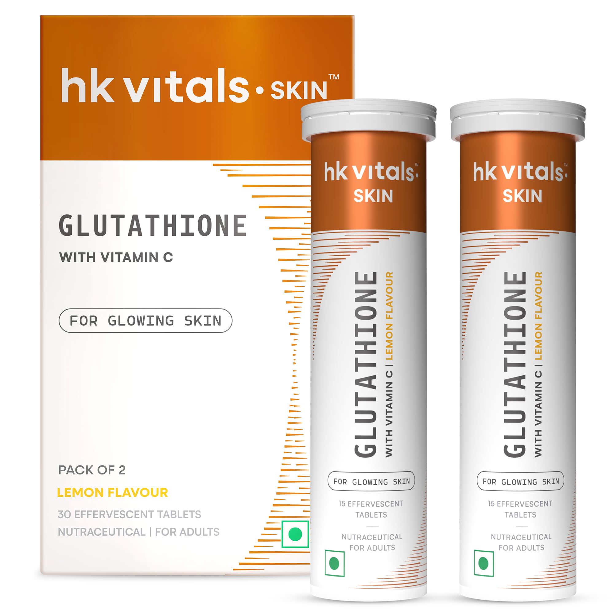 hk vitals Glutathione, Lemon, 15 Effervescent Tablets (Pack of 2)