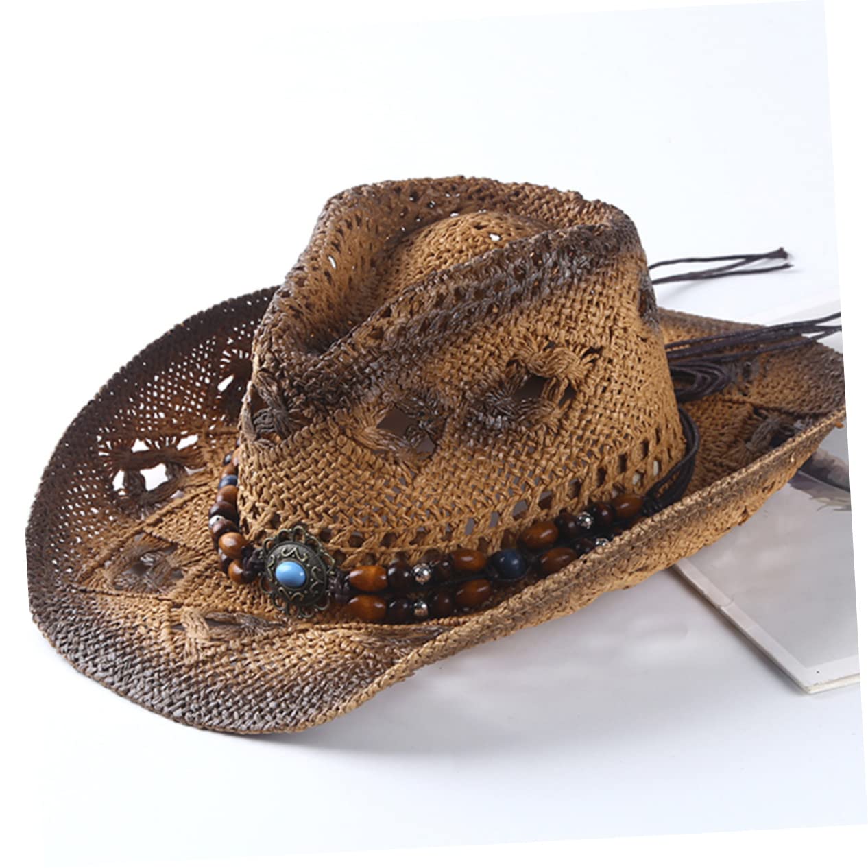 COLLBATH Cowboy Unisex Wide Brim Sunshade for Summer Leisure Travel and Stage Performance Lightweight Comfortable Straw Material for Parties and Cosplay Coffee