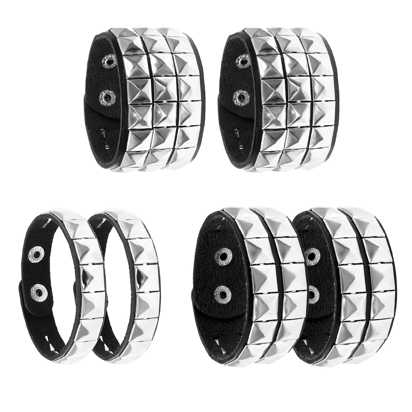 Manfnee 2Pack Punk Goth Armband voor Man Vrouwen Lederen Hart Metalen Bezaaid Manchet Brede Polsband Zwart, Eén maat, Kunstleer, Geen edelsteen