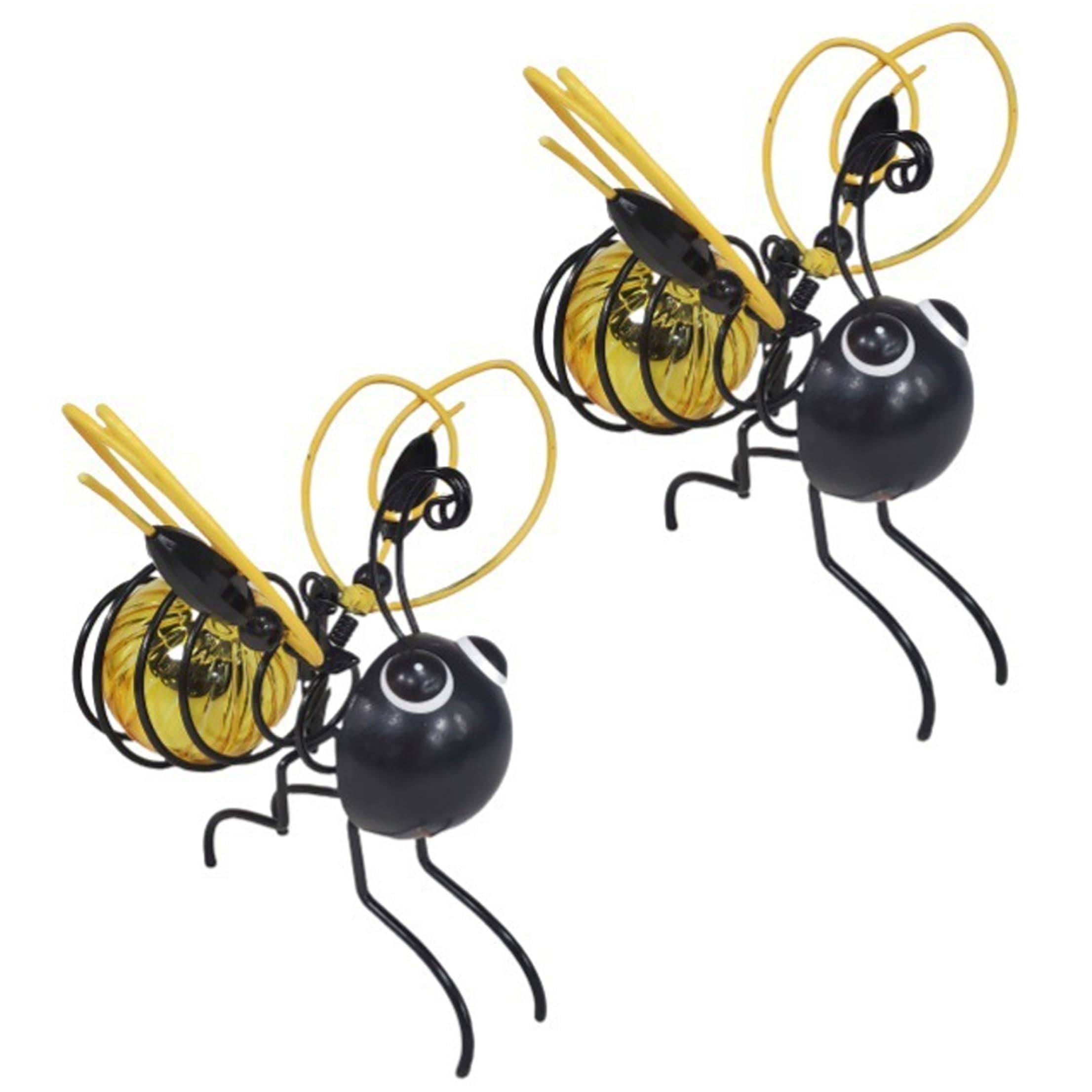 PithCogent Solar Bee Lights, 2pcs Solar Bee Lights, Outdoor Hanging Waterproof Metal Decor with Dancing Motion, Outdoor Garden (Gold)
