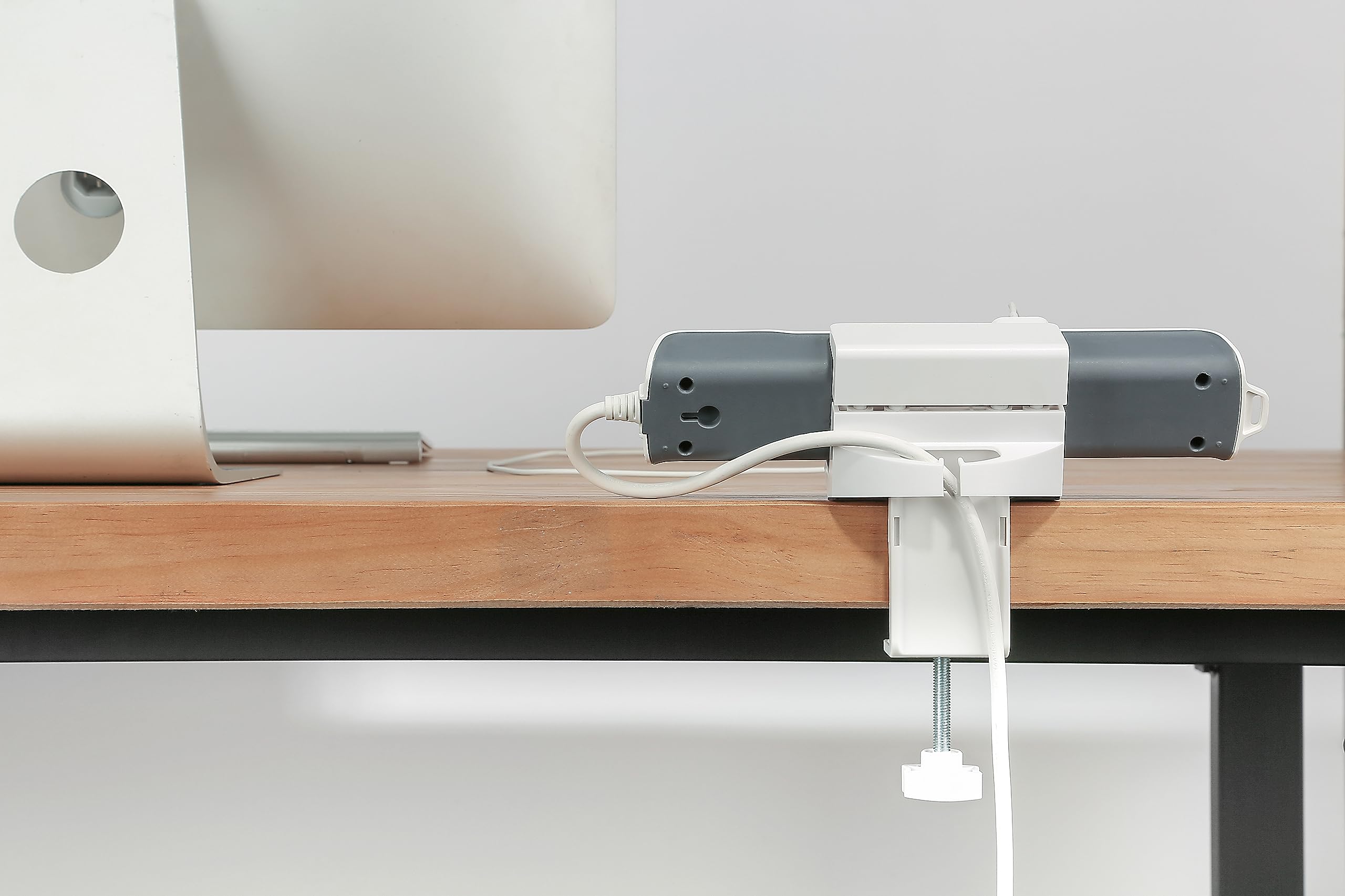 ErgoYou - Clamp On Power Strip Extension Board Holder - No Drilling Required - Compatible with Power Strips 50 to 70 mm in height & table top thickness 10 to 50 mm - Desk Mount Wire & Cable Management