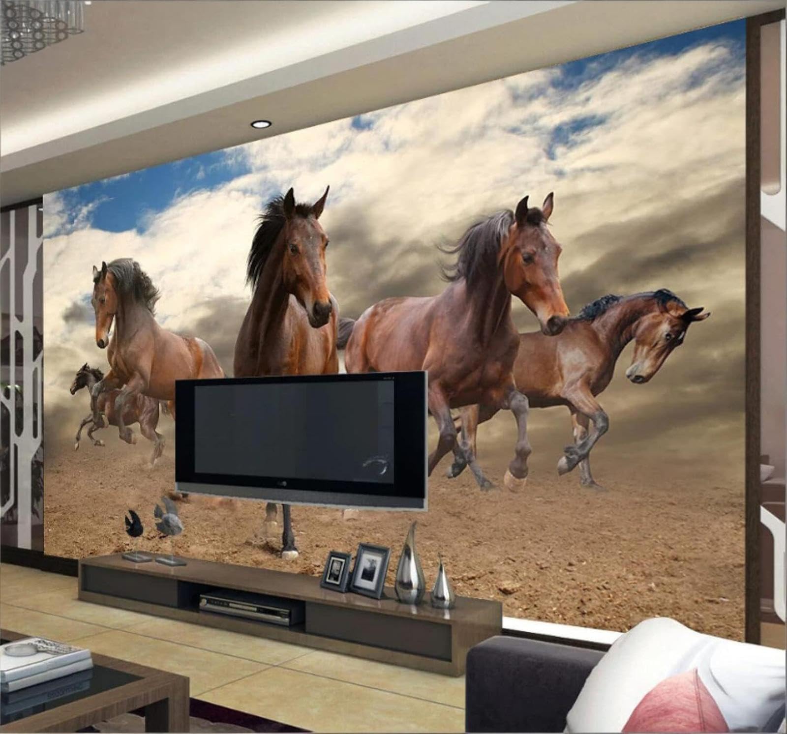 XLMING Three Dimensional Blue Sky White Clouds Galloping Horse 3D Wallpaper Luxury Home Dining Decor Paste Sofa Living Room The Wall for Bedroom Mural-350cm×256cm