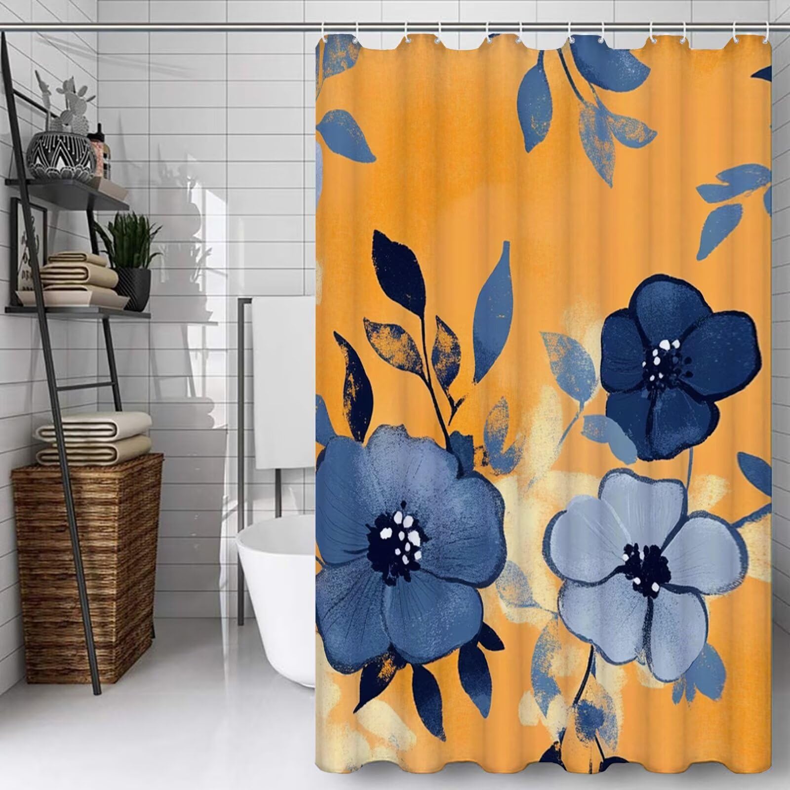 Rideau douche 150x200cm lavable polyester imperméable avec 12 crochets motif automne fleur pour cabine