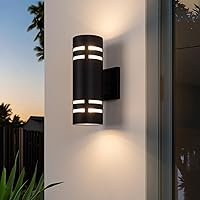 Vista 4 de mirrea Lámpara moderna de 12 pulgadas para porche al aire libre en 2 luces con cilindro de aluminio y cubierta de vidrio templado, aplique de pared