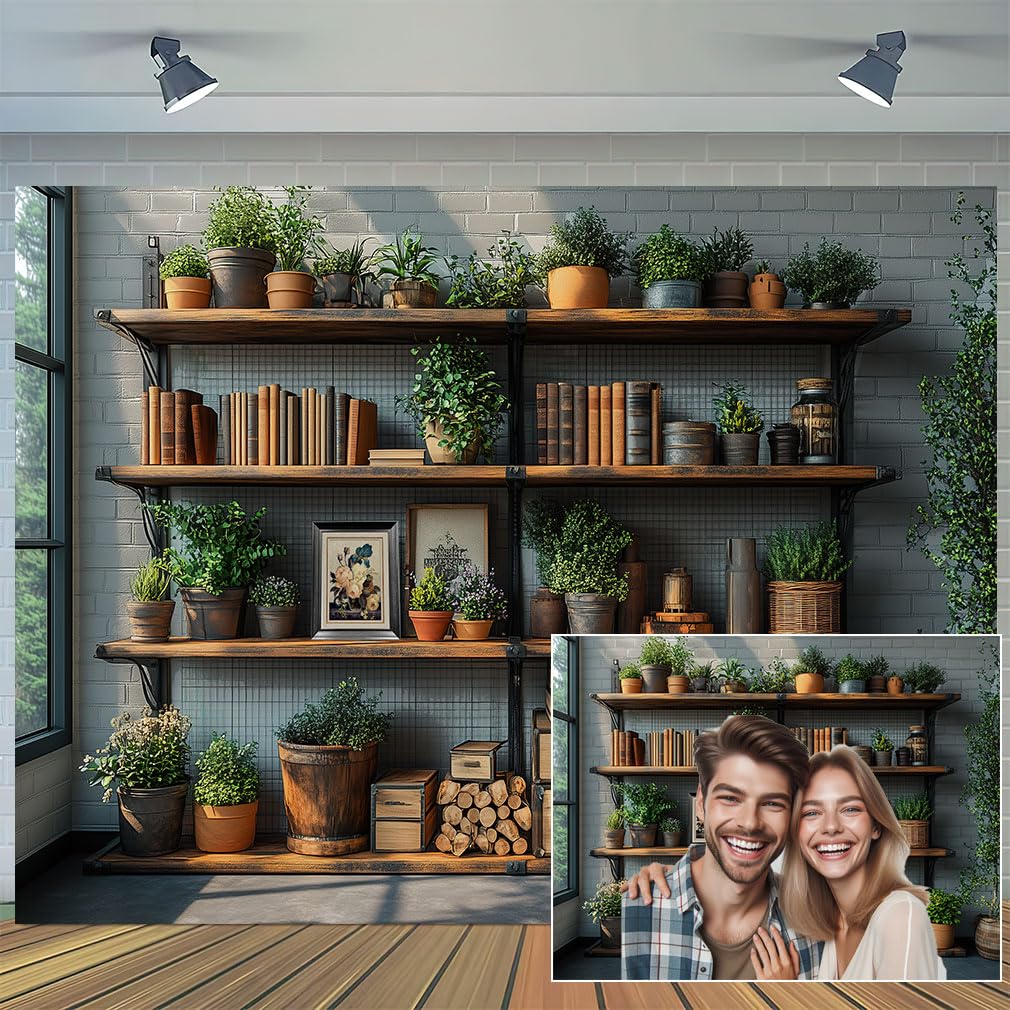 7X7ft Podcast Office Photo Backdrop Photography Background, Zoom Backdrops for Home Office Library Video Living Room Bookshelf Photo Booth Prop