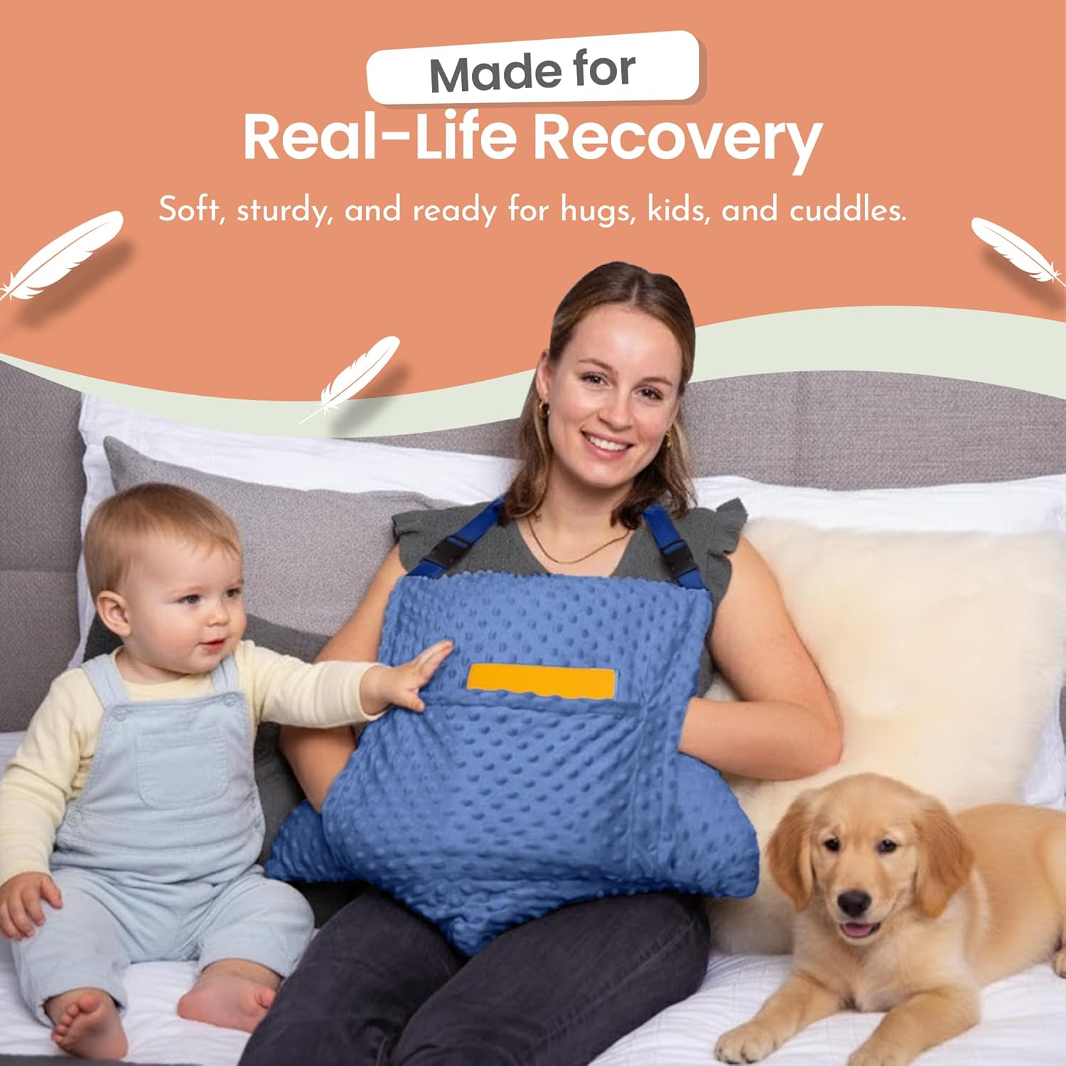 MOYOAMA Hysterectomy Pillow Post Surgery – Form-Fit Support Shield with Secure Straps, 2 Pockets, & Cozy Muff – After Hysterectomy Recovery Must-Haves, Post-Op C-Section Pillow Post Surgery Gifts