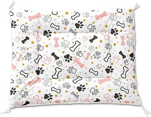 Miniatura 4 de Camas lavables para perros con estampado de patas de gato y hueso, tamaño grande para jaulas, cama para cachorros, tapete cómodo y esponjoso para