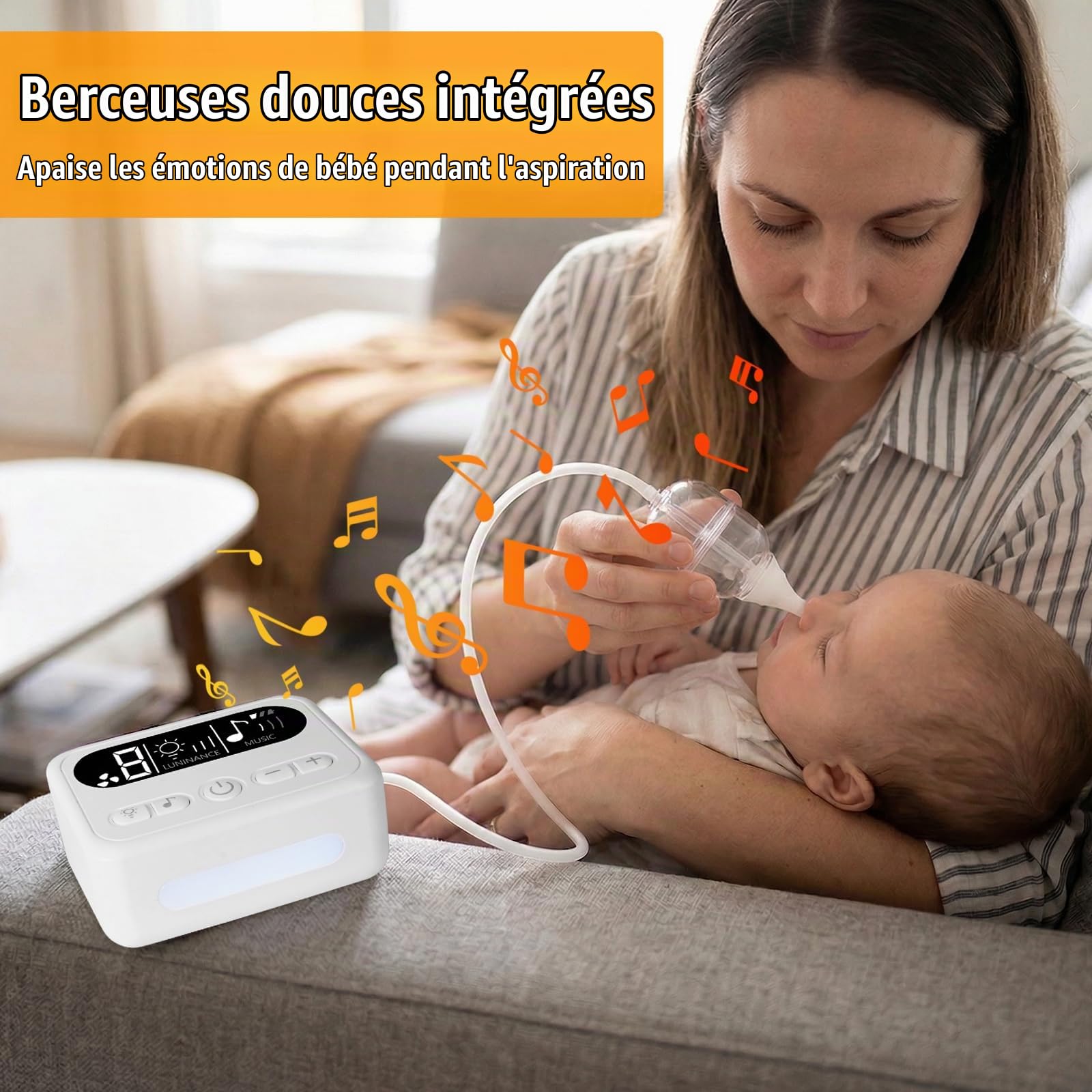 Aspirateur nasal électrique pour bébé – 9 niveaux d’aspiration, rechargeable, avec musique et lumière, facile à nettoyer, portable