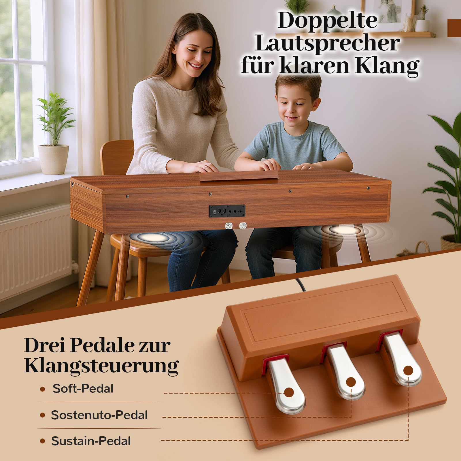 COSTWAY 88 Tasten Digital Piano, Vollgewichtetes Klavier mit Hammermechanik, Keyboard Piano mit Push-Pull-Schublade, Dreifachpedal, MIDI-USB, 800 Töne & 600 Rhythmen, E-Piano für Anfänger