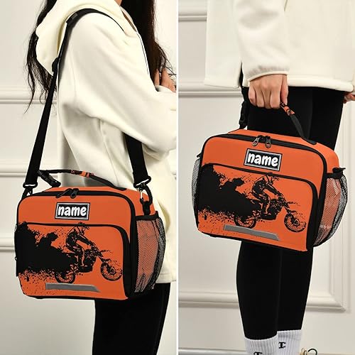 Miniatura 5 de Bolsa de almuerzo deportiva de motocross vintage personalizada para niños y niñas, bolsas de almuerzo personalizadas con tu nombre, lonchera aislada