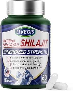 Himalayan Shilajit Capsules Balance Hormones, Boost Immunity, Enhance Vitality & Memory, High-Potency Supplement with Various Ingredients,Non-GMO Natural & Organic - 60 Counts