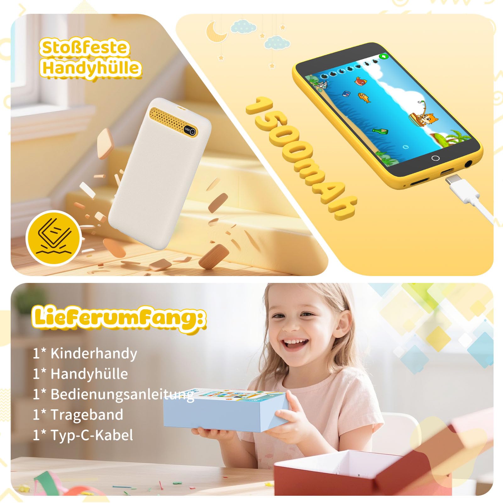 Kinder Handy, Smartphone für Kinder 3.97" mit 210+ Lernspiele, 190+ Zeichnungen, Kindersicherungsfunktion, Kamera, Kinderhandy Spielzeug ab 3 4 5 6 7 8 9 10 11 12 13 Jahre, Geschenk Für Mädchen Jungen