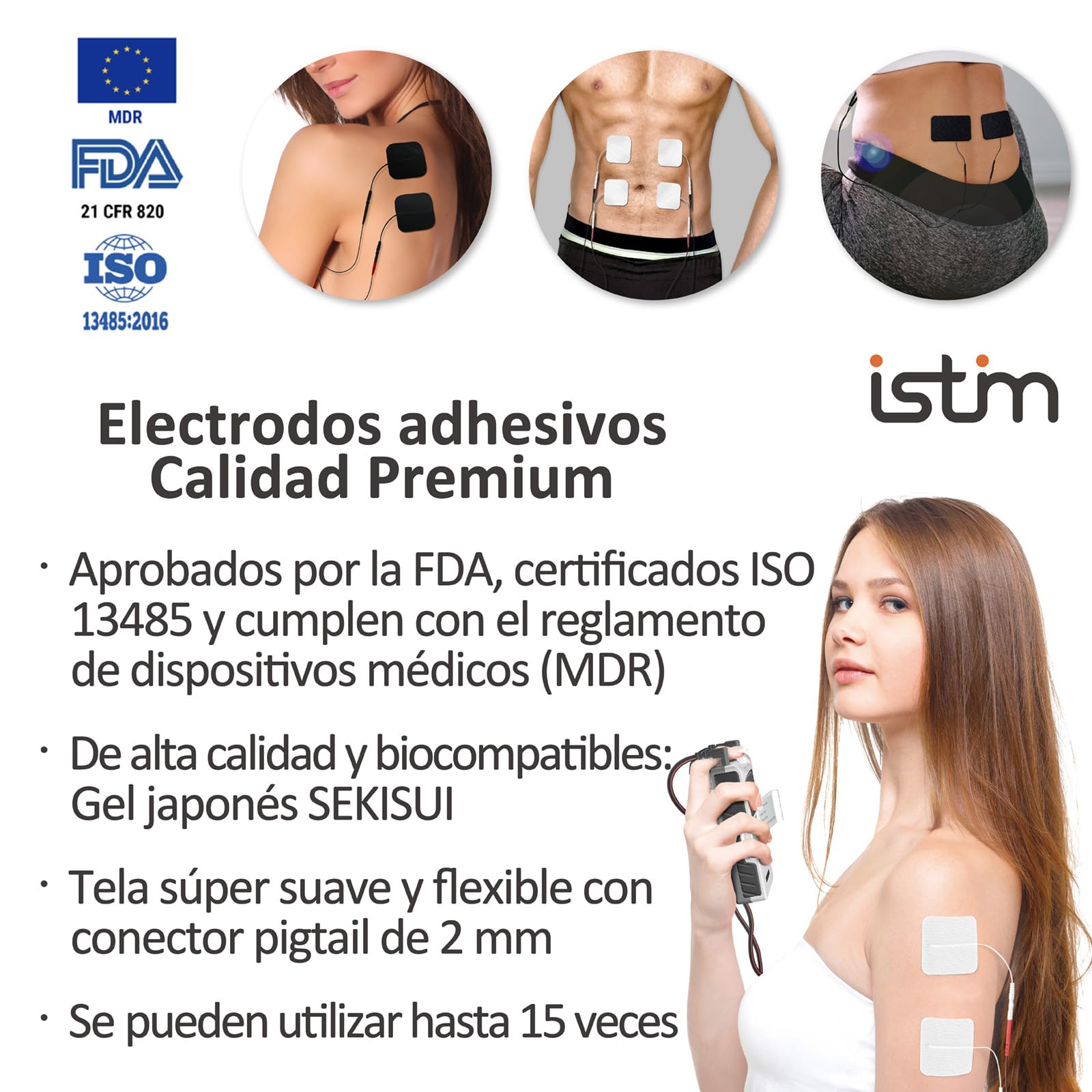 iStim EV-804 TENS/EMS Electroestimulador Muscular– Unidad Digital de 2 Canales con 8 Electrodos Reutilizables, Portátil para Alivio del Dolor, Rehabilitación, Terapia Física y Fortalecimiento Muscular