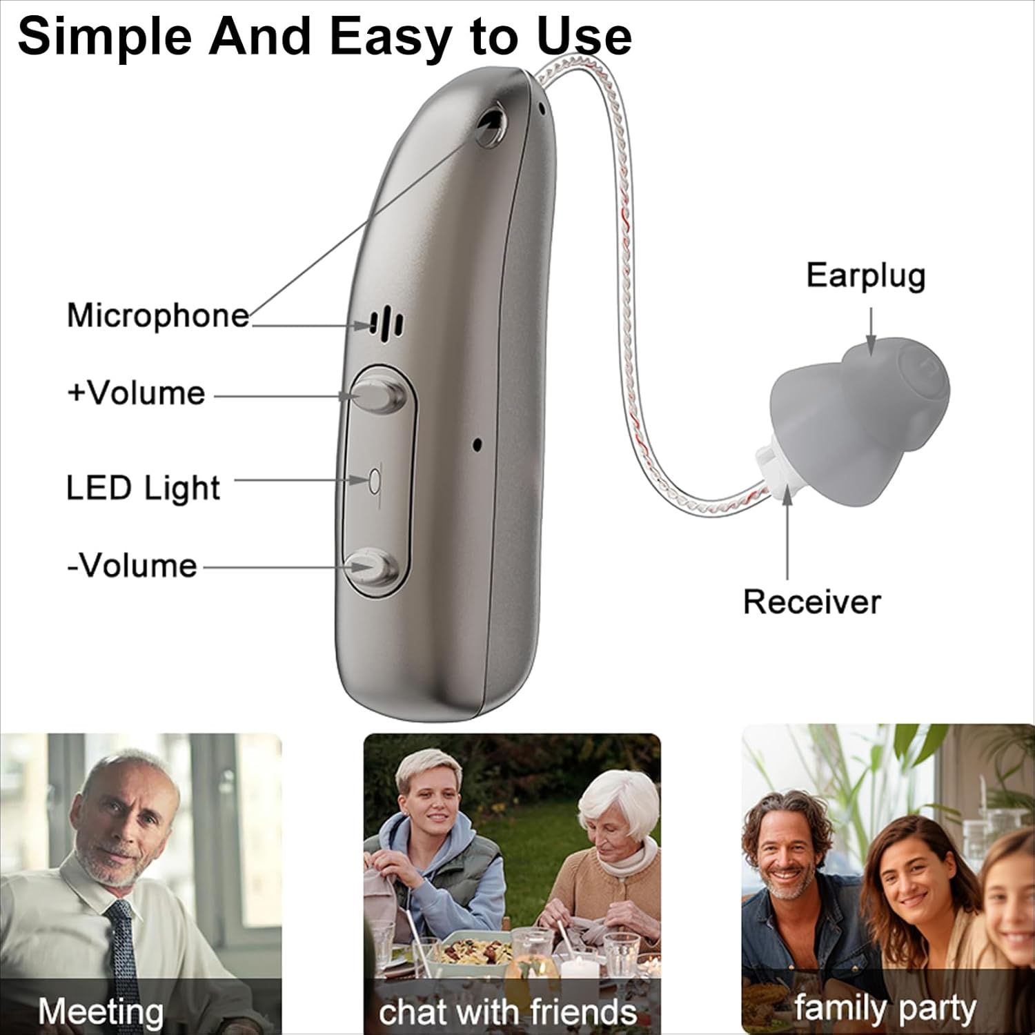 Hearing Aids, Hearing Amplifiers for Seniors, Rechargeable Hearing Aid BTE Hearing Aids with Noise Cancellation Volume Adjustment, App Controlled Ear Listening Aids for Adults