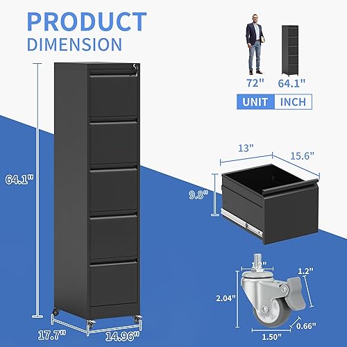 Miniatura 10 de Archivador móvil de 3 cajones, archivador para oficina en casa para cartas, tamaño legal, totalmente montado debajo del escritorio, color negro