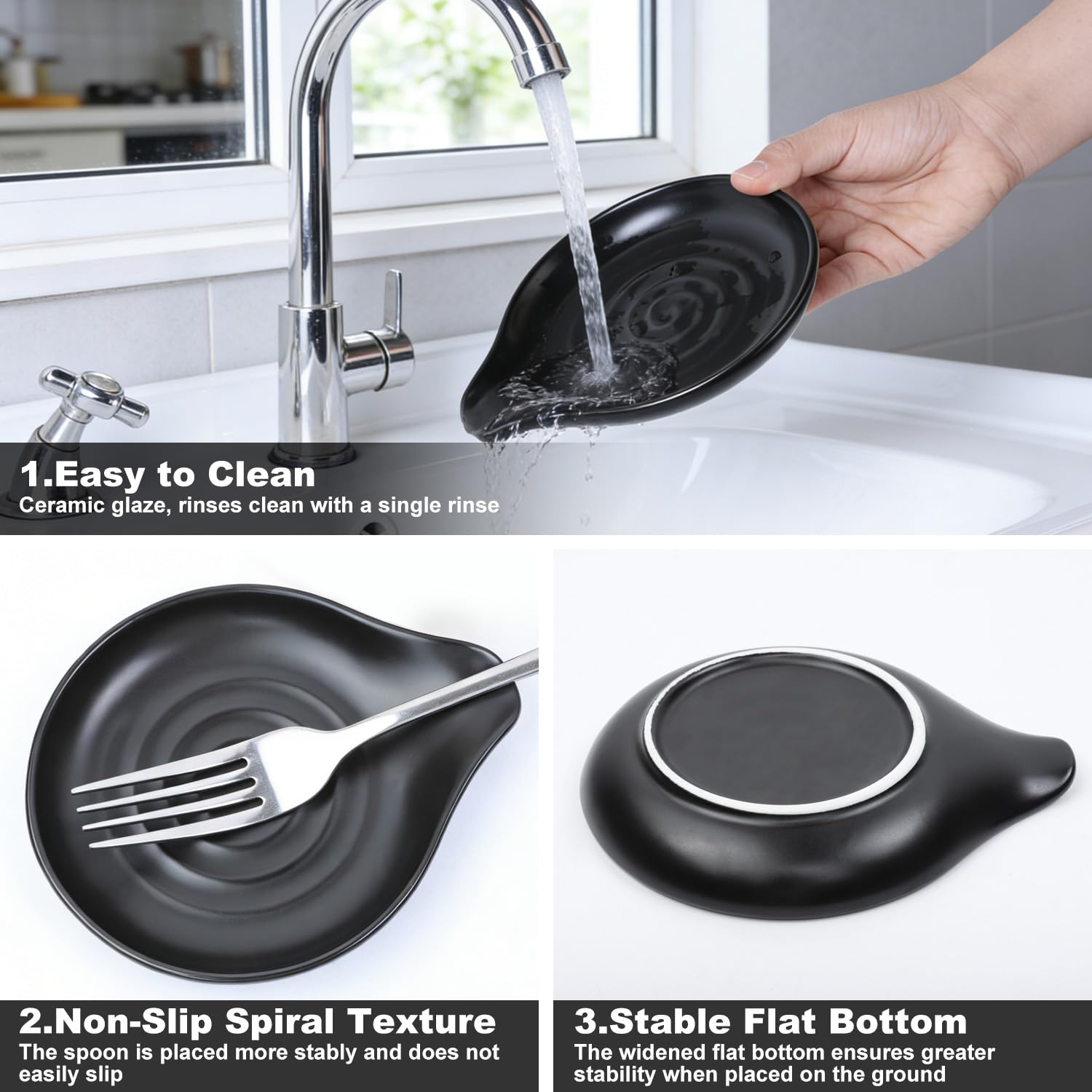 Reposa Cucharas Cocina, Reposacucharas de Cerámica con Diseño en Espiral Para Estufa, Encimera de Cocina Y Mesa; Soporte Resistente Al Calor Para Cucharones Y Espátulas