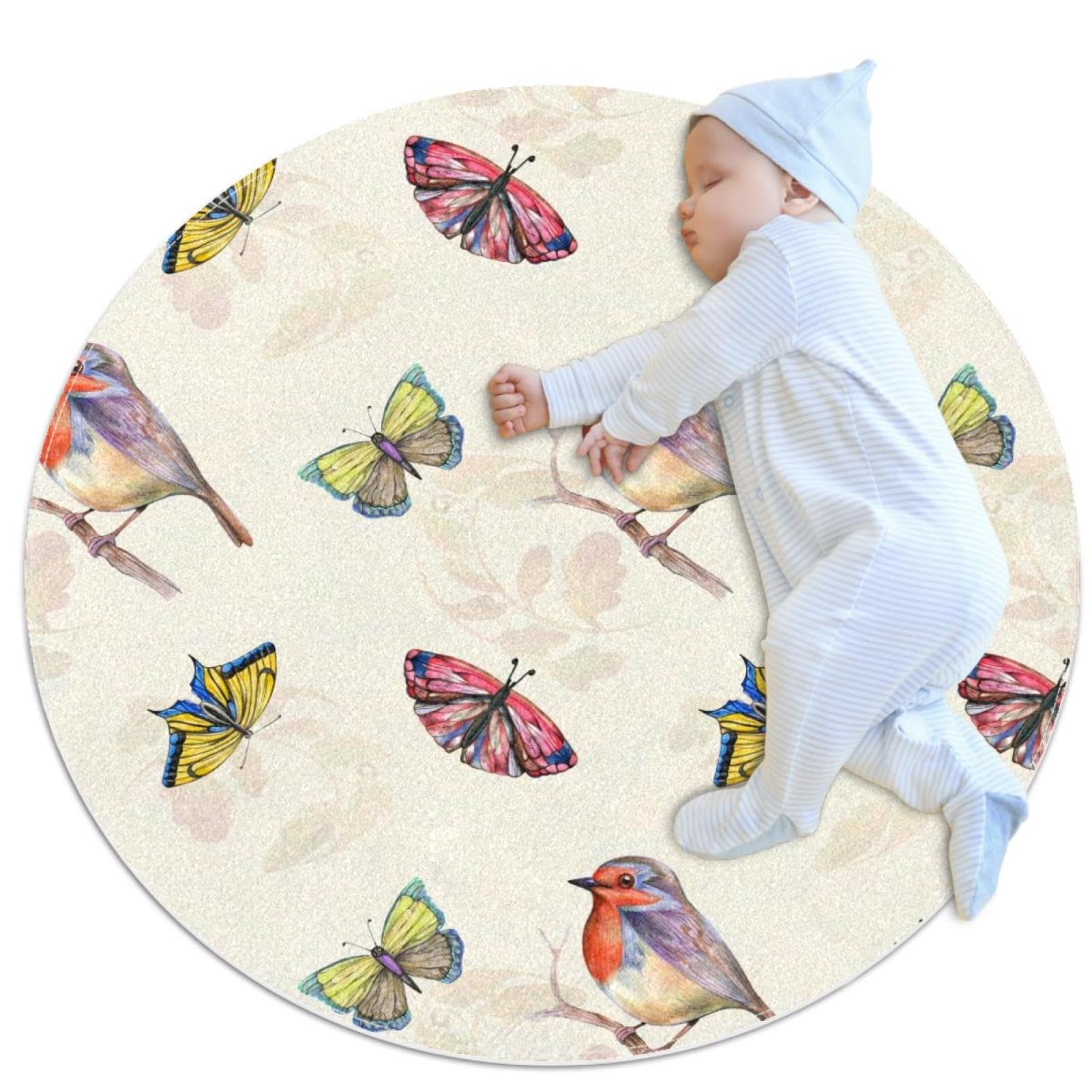 Petit tapis de salle de bain antidérapant rond 1m imprimé papillon camomille